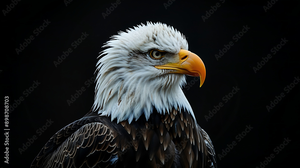Obraz premium Portrait of an eagle against a black background, in high resolution photography, with insanely detailed style