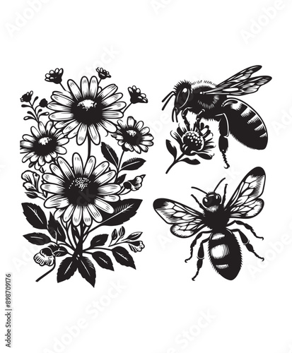 vector Bee vector art,graphics Bees icons set,vintage illustration Bee clipart,vector Bees flat style artwork design