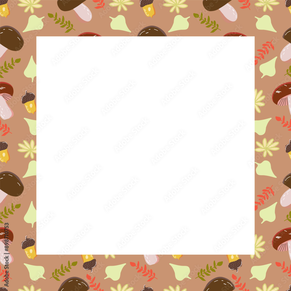 Vector fall season decorative frame with hand drawn autumn leaves and mushrooms. Vector fall season decorative frame with hand drawn autumn leaves and mushrooms.