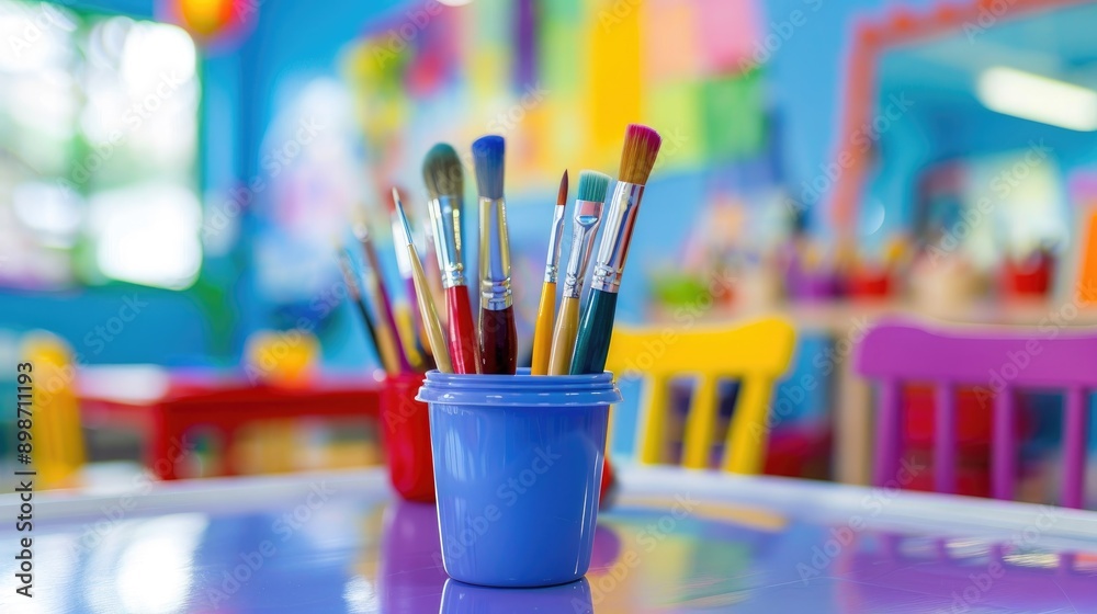Location of art brushes in cup at children s play area mirror Location of art brushes in cup at children s play area mirror