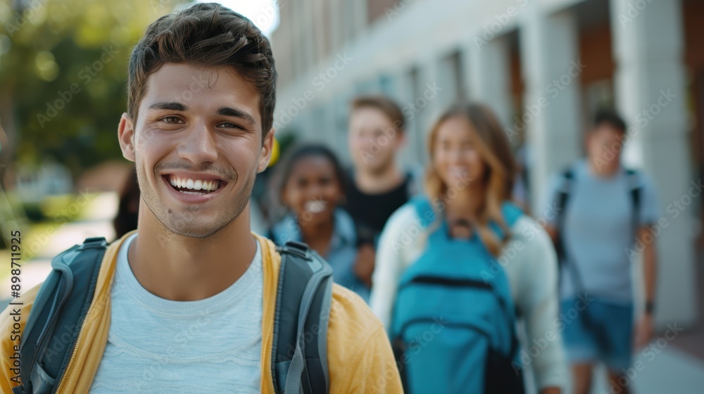 A young man in a hoodie smiles broadly while walking with friends outdoors, showcasing the joy and camaraderie of youthful social gatherings on a sunny day. A young man in a hoodie smiles broadly while walking with friends outdoors, showcasing the joy and camaraderie of youthful social gatherings on a sunny day.