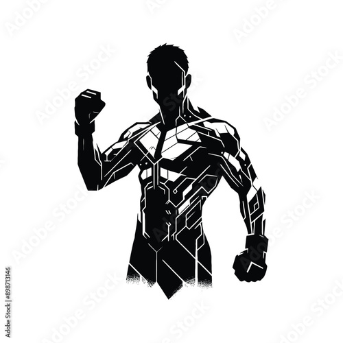 mma, mix martial art  male player in celtic knot pattern illustration, emblem shield badge