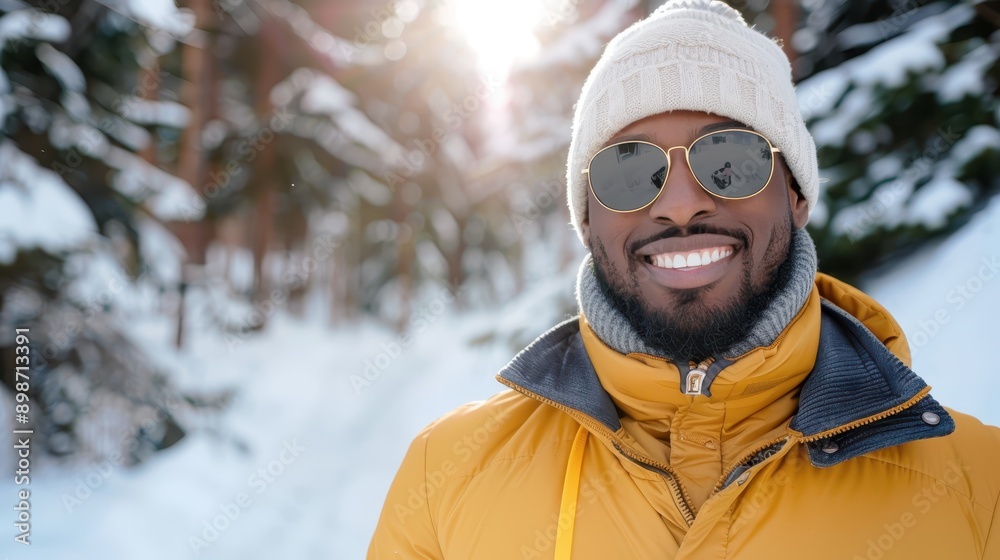 A person dressed in a yellow jacket and white hat enjoys the beautiful, snowy forest scenery during sunset, representing tranquility and the beauty of winter nature experiences. A person dressed in a yellow jacket and white hat enjoys the beautiful, snowy forest scenery during sunset, representing tranquility and the beauty of winter nature experiences.