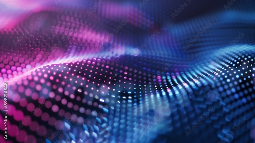 Abstract blue and purple particles surface is moving and forming smooth waves Abstract blue and purple particles surface is moving and forming smooth waves