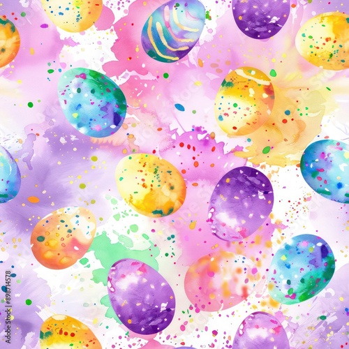 pastel watercolor easter eggs illustration with splatter background