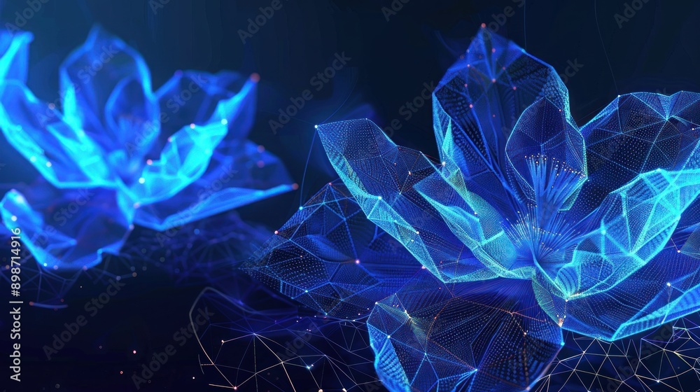 Abstract Floral Design with Blue and White Lights