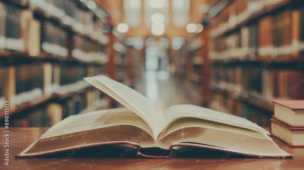 Fototapeta premium Selective focus on open book page with copy space conveying education concept