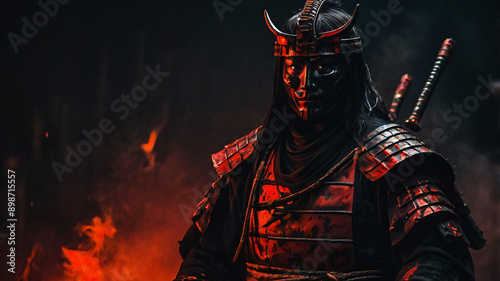 Ancient samurai hell ghost in mystical fire