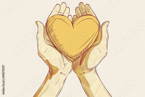 Hands holding a golden heart symbolizing love care and generosity perfect for romantic charity and health themes photo