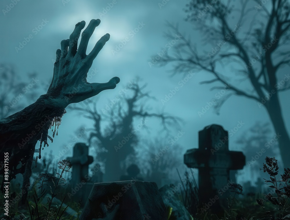 Fototapeta premium Ghoulish Hand in Gloomy Graveyard