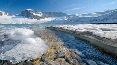 Wallpaper Mural A pristine glacier with melting ice flowing into a clear stream, with open areas of ice and water for text, highlighting the importance of freshwater sources. Torontodigital.ca