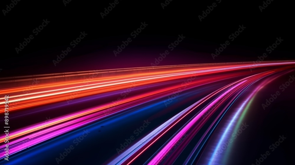 Dynamic lines of light trails on a dark night road Dynamic lines of light trails on a dark night road