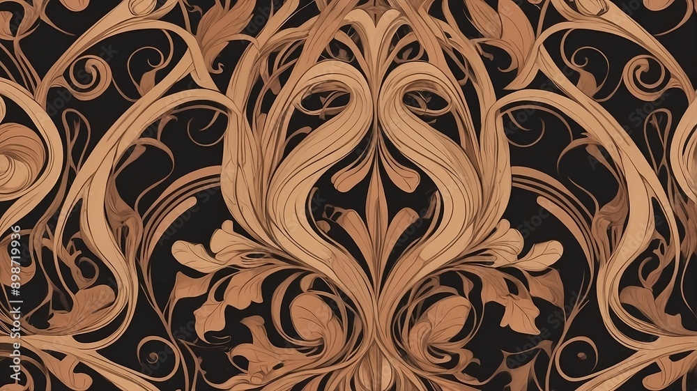 Pattern design with art nouveau style and repetition techniques, brown and black colors Pattern design with art nouveau style and repetition techniques, brown and black colors
