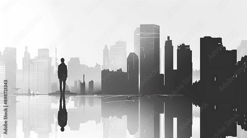 Silhouette of a Man Standing Before a City Skyline Silhouette of a Man Standing Before a City Skyline