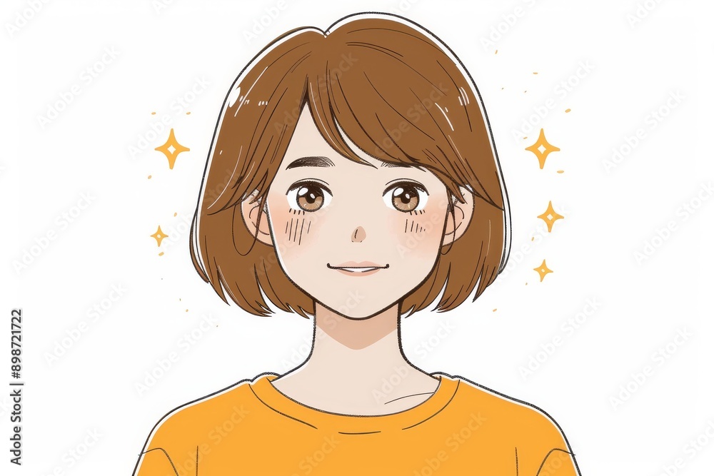 Cute illustration of a young girl with short hair and a happy expression symbolizing youth happiness and simplicity suitable for children and lifestyle themes Cute illustration of a young girl with short hair and a happy expression symbolizing youth happiness and simplicity suitable for children and lifestyle themes