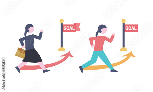 ゴールに向かって走る女性