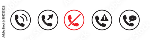 Phone icon. incoming call, outgoing call, missed call WIFI, line icon, Answer and decline phone call buttons stock vector, communication. Contact us concept.