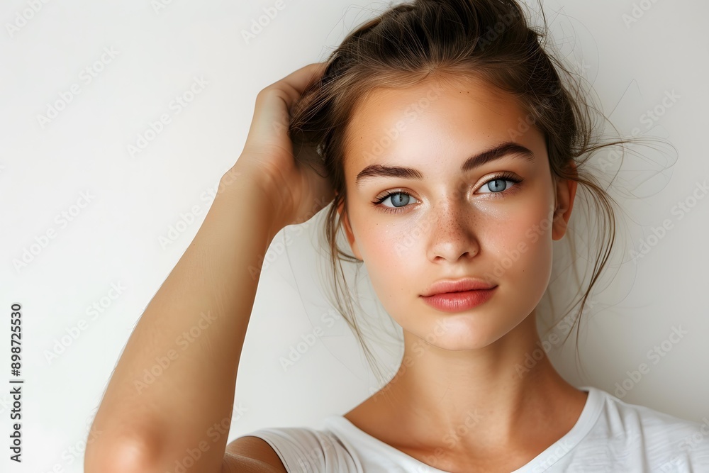 Close Up Portrait Of Woman With Freckles And Blue Eyes Close Up Portrait Of Woman With Freckles And Blue Eyes