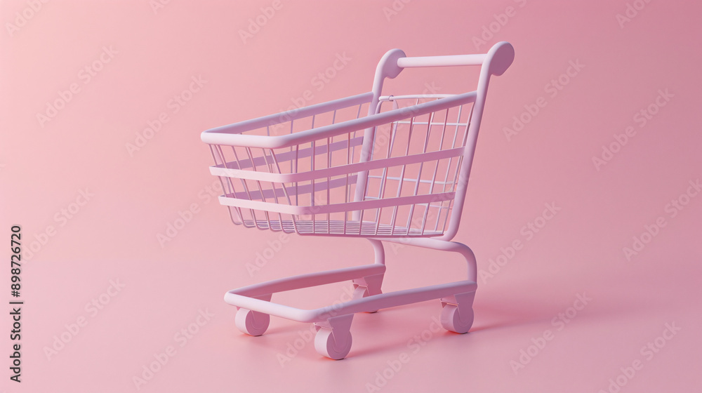 Elegant 3D depiction of a shopping cart logo with minimalist design elements, presented on a plain, soft-toned background Elegant 3D depiction of a shopping cart logo with minimalist design elements, presented on a plain, soft-toned background