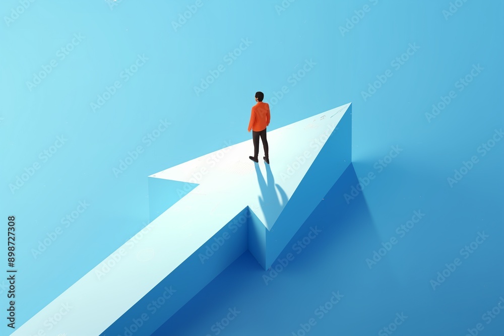 Path to Success, Man Walking on Arrow Path to Success, Man Walking on Arrow