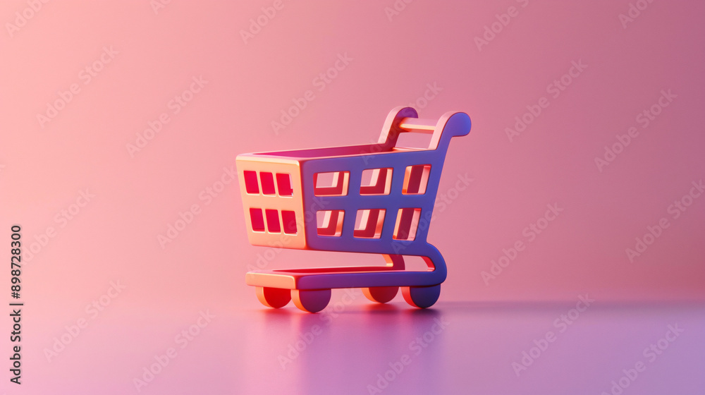 Lifelike 3D render of a shopping cart logo with a modern design and high-quality textures, shown against a neutral, gradient background Lifelike 3D render of a shopping cart logo with a modern design and high-quality textures, shown against a neutral, gradient background