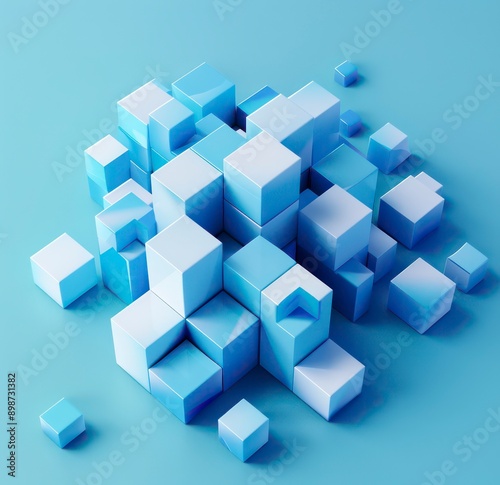 white and blue cubes, fluid networks