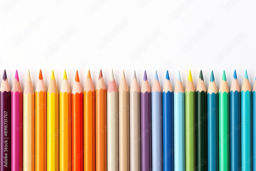 Wave of colorful wooden pencils isolated on white background. Generative AI Wave of colorful wooden pencils isolated on white background. Generative AI