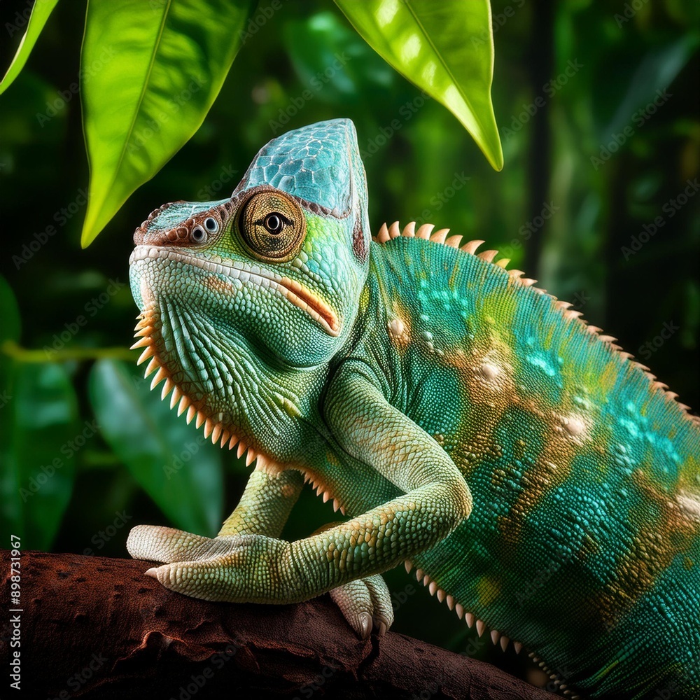 Obraz premium Ein Chamäleon im Regenwald