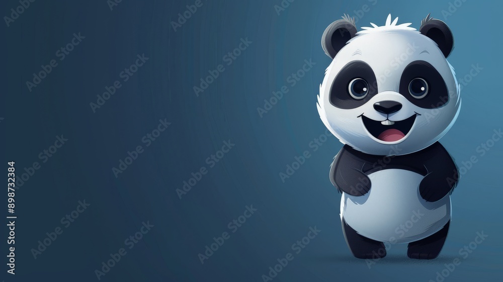 3D Adorable Panda Cartoon Character on Dark Blue Background with Copy Space 3D Adorable Panda Cartoon Character on Dark Blue Background with Copy Space