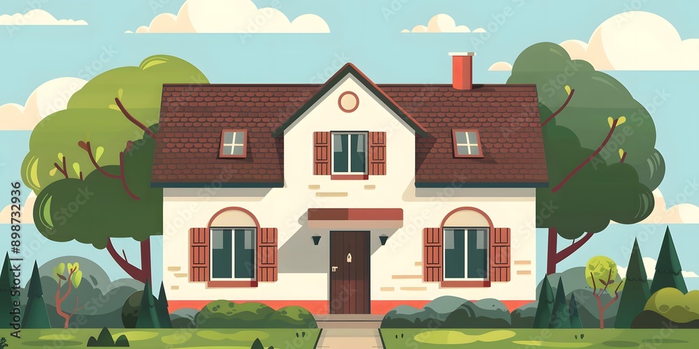 Front View of a House with a Brown Roof Front View of a House with a Brown Roof
