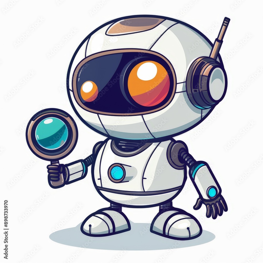Vector Cartoon robot with magnifying glass. Vector Cartoon robot with magnifying glass.