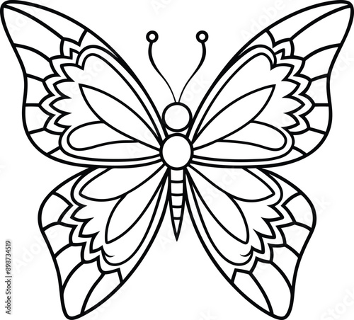 butterfly coloring page kids friendly simple line art cute flying insects with geometric flower mandala design pattern minimal clipart art KDP coloring interior