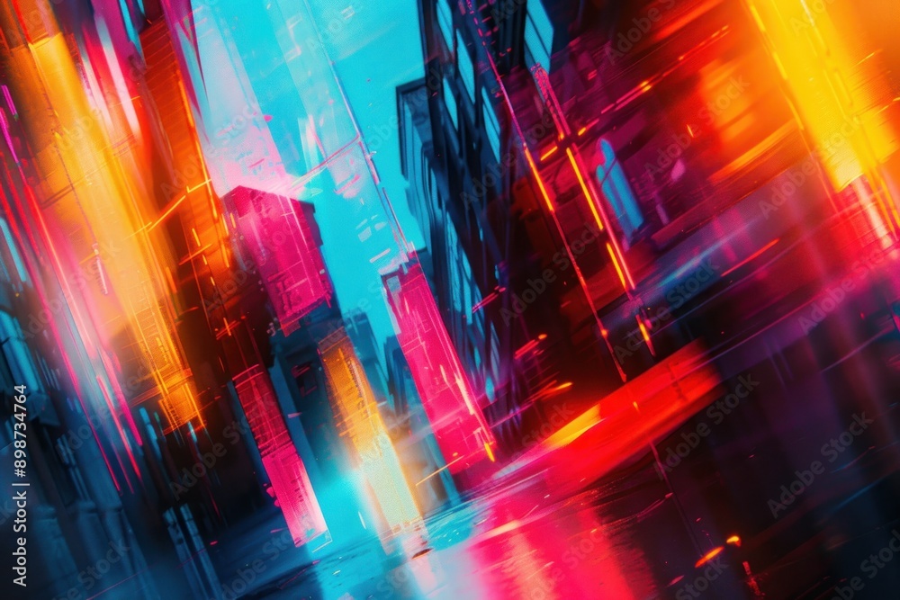 Abstract Digital Art with Red, Orange, Blue and Purple Neon Lights