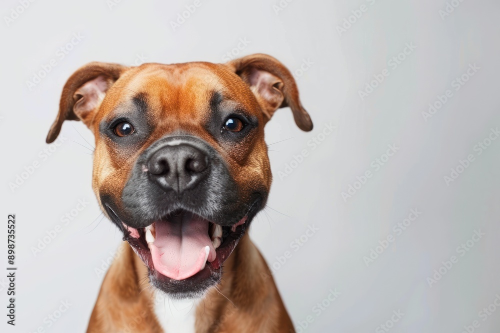 Adorable Boxer with a joyful and happy expression, perfect for an animal banner The cute dog portrait Adorable Boxer with a joyful and happy expression, perfect for an animal banner The cute dog portrait