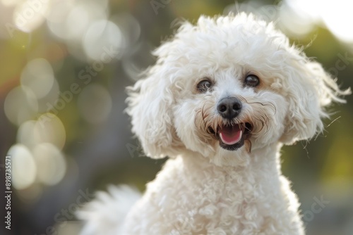 Adorable Poodle showcasing a joyful expression The happy, fluffy dog makes a perfect animal banner