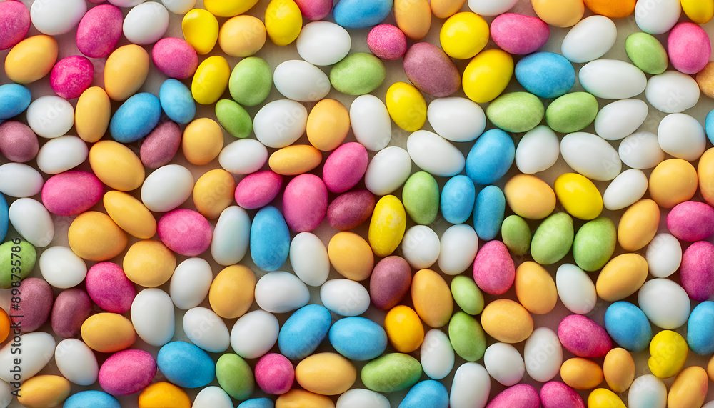 Colorful Collection of Candy Coated Chocolates Displayed on White Background in Bright Lighting Colorful Collection of Candy Coated Chocolates Displayed on White Background in Bright Lighting
