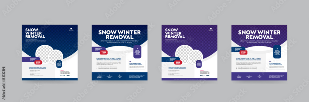 Fototapeta premium Snow removal or cleaning service square instagram banner for social media post.