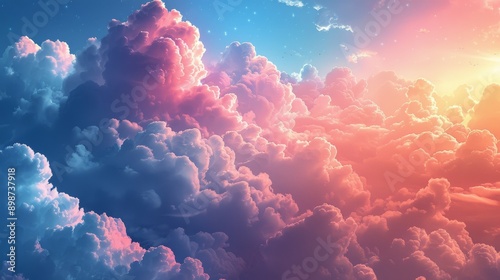 Sunlit Sky Filled With Clouds