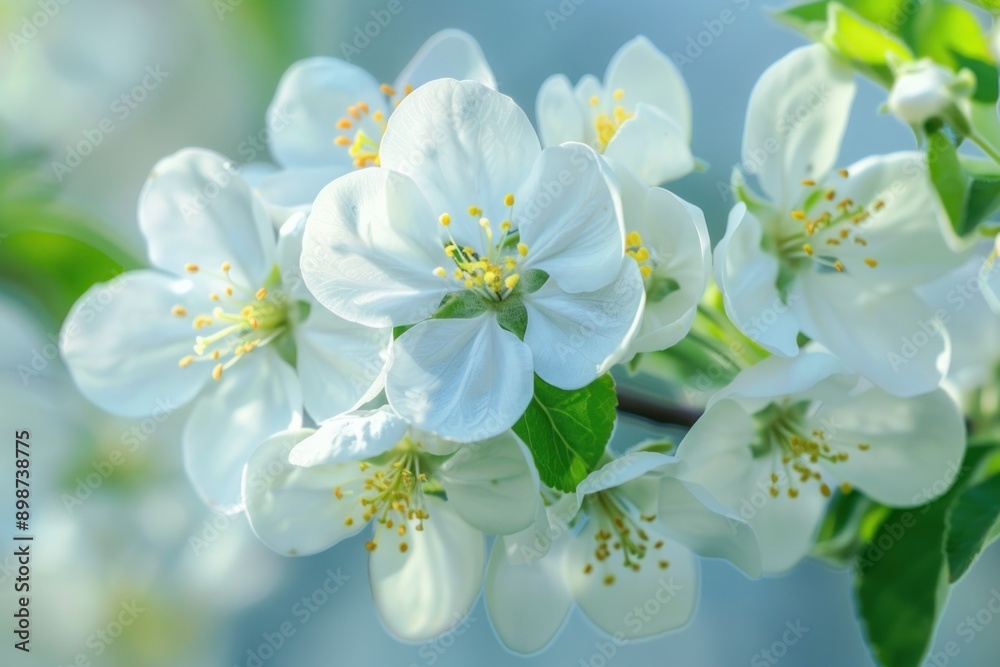 Beautiful white apple blossoms in full bloom, capturing the delicate details and vibrant colors of springtime nature Beautiful white apple blossoms in full bloom, capturing the delicate details and vibrant colors of springtime nature