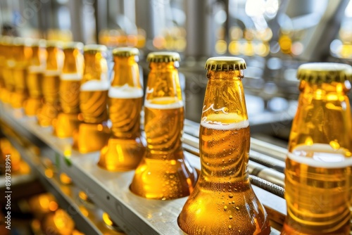 beer glass bottles in bottling factory