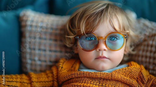 Little Boy With Curly Hair Wearing Sunglasses