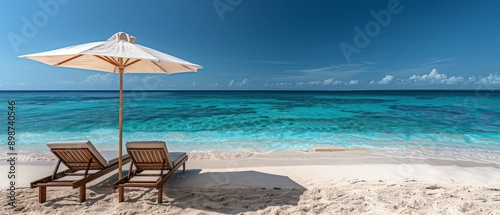 Two Chairs and an Umbrella on a Beach