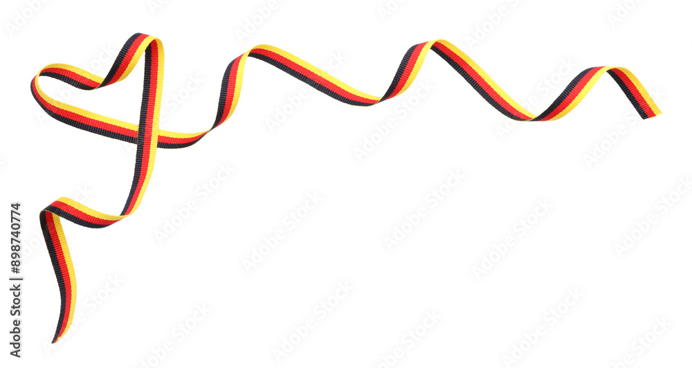 Heart made with ribbon in colors of German flag isolated on white, top view