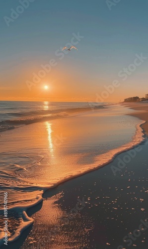 Golden Hour Sunset Over the Ocean Beach