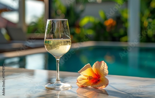 A Glass of Wine by the Poolside on a Sunny Day