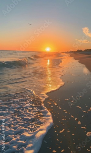 Golden Hour Sunset Over the Ocean Beach