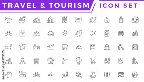 Travel and tour icons set. Travel and tourism vector line icon set
