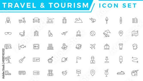 Travel and tour icons set. Travel and tourism vector line icon set