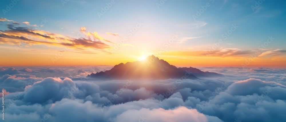 Fototapeta premium clouds paint blue foreground, white specks against white clouds