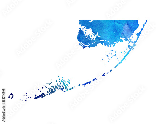 Tableau sur toile Florida Keys watercolor map is perfect for vacation illustration, tourist gift or travel keepsake